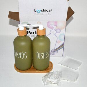 Loochica 2 Pack Sage Green Glass Soap Dispenser Set with Tray – Hand and Dish Di